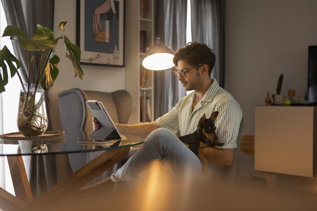 man working from home as a trend for future of work 2024